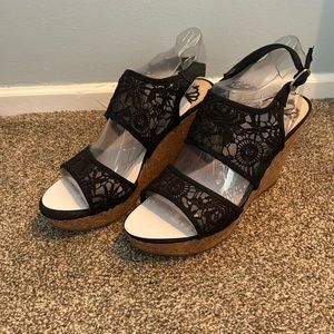Fergalicious Size 11 Black Lace Wedges